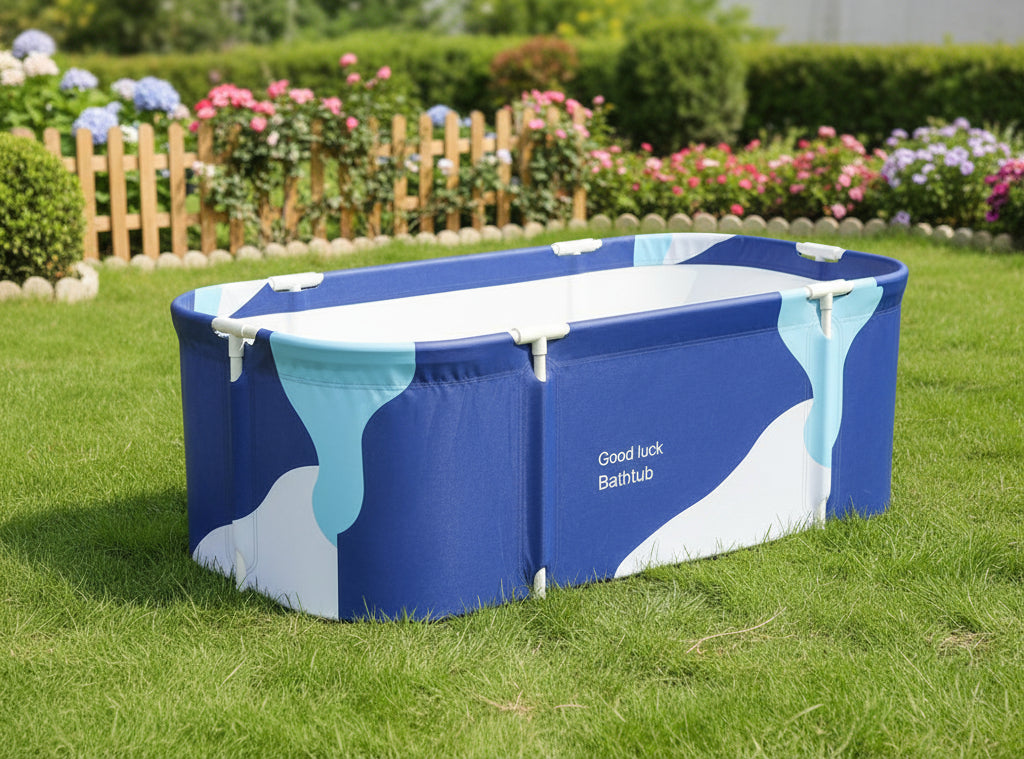 Weisshorn Foldable Bathtub PVC Spa Bucket Inflatable Cushion 134x65cm Navy Blue