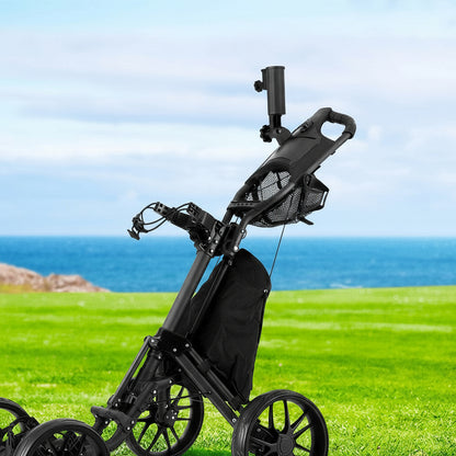 Everfit Golf Buggy Foldable Trolley Golf Cart Wheels Umbrella Bottle Holder