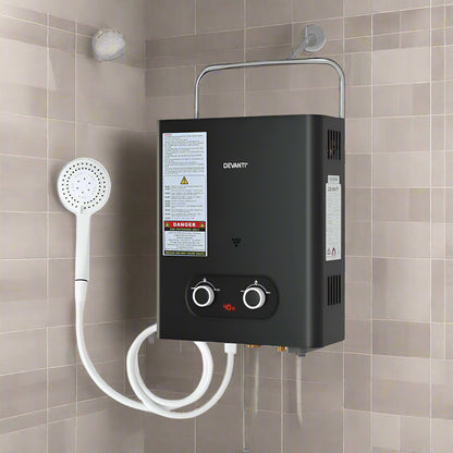 Devanti Portable Gas Water Heater LPG-powered System Black