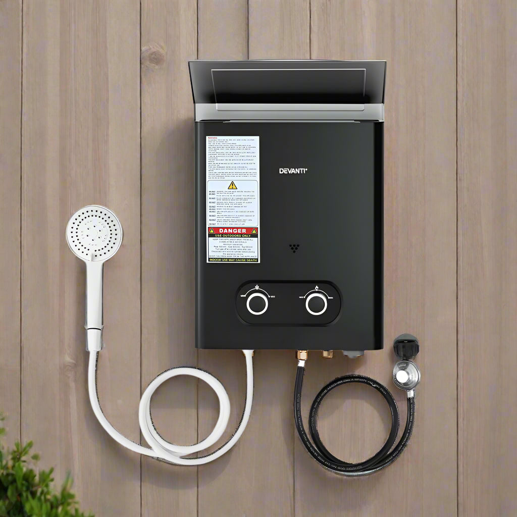 Devanti Portable Gas Water Heater LPG-powered System Black
