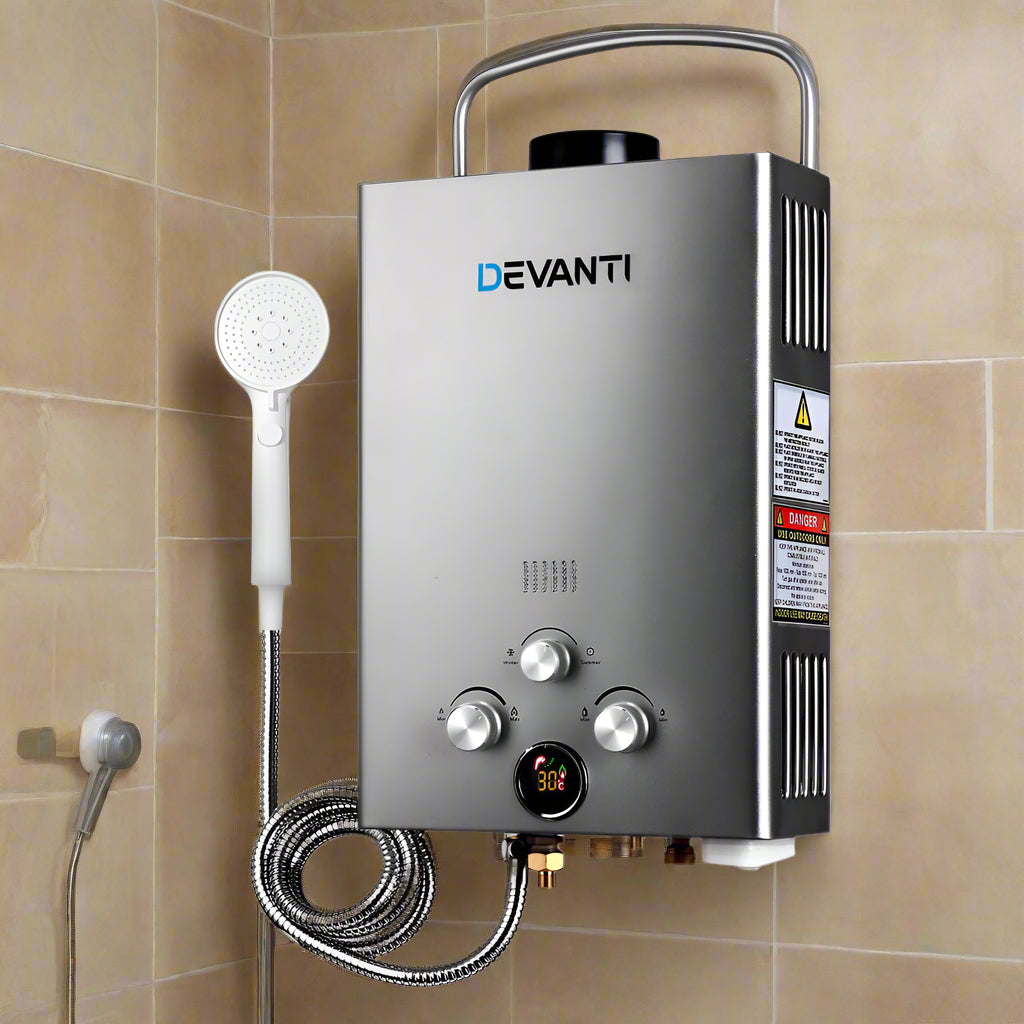 Devanti Portable Gas Water Heater 8L/Min LPG System Grey