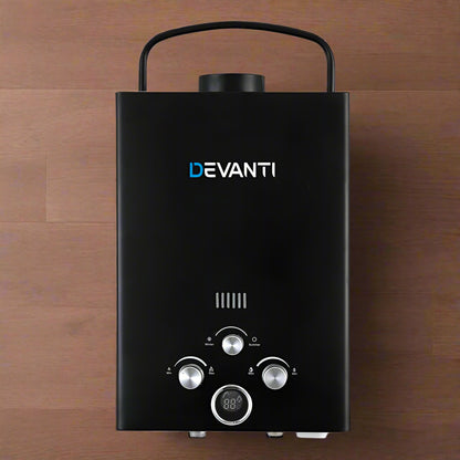 Devanti Portable Gas Water Heater 8L/Min LPG System Black