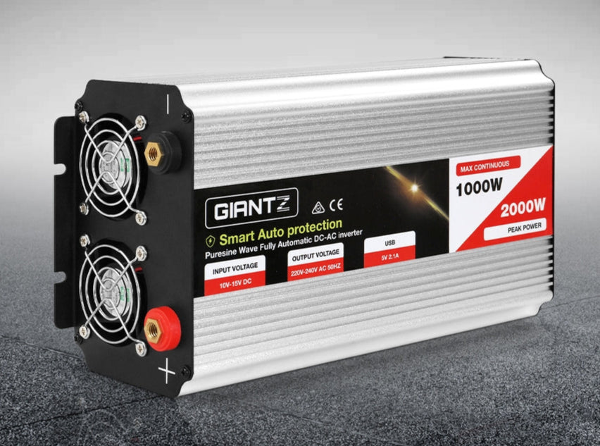 Giantz Power Inverter 1000W or 2000W Pure Sine Wave 12V-240V Camping Boat Caravan