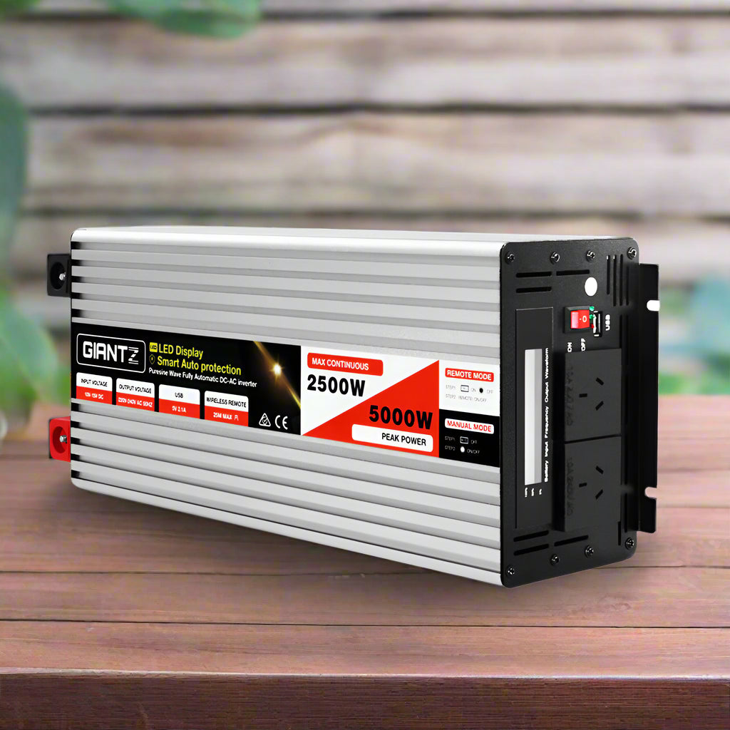 Giantz Power Inverter 12V to 240V 2500W/5000W Pure Sine Wave Camping Car Boat