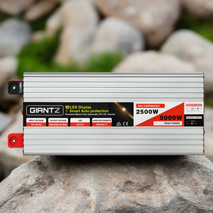 Giantz Power Inverter 12V to 240V 2500W/5000W Pure Sine Wave Camping Car Boat