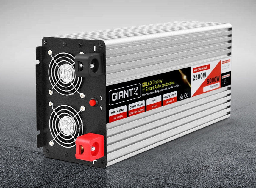 Giantz Power Inverter 12V to 240V 2500W/5000W Pure Sine Wave Camping Car Boat