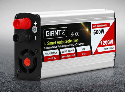 Giantz Power Inverter 600W/1200W 12V to 240V Pure Sine Wave Camping Car Boat