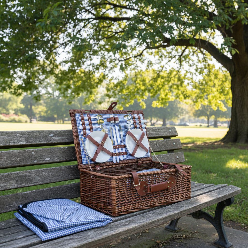 Alfresco 4 Person Picnic Basket Set Insulated Blanket Storage Bag