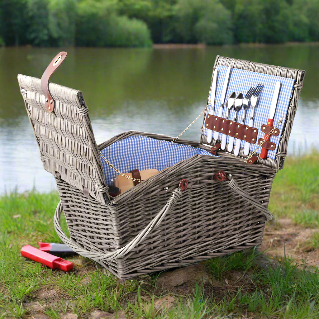 Alfresco 4 Person Picnic Basket Set Baskets Insulated Blanket Bag
