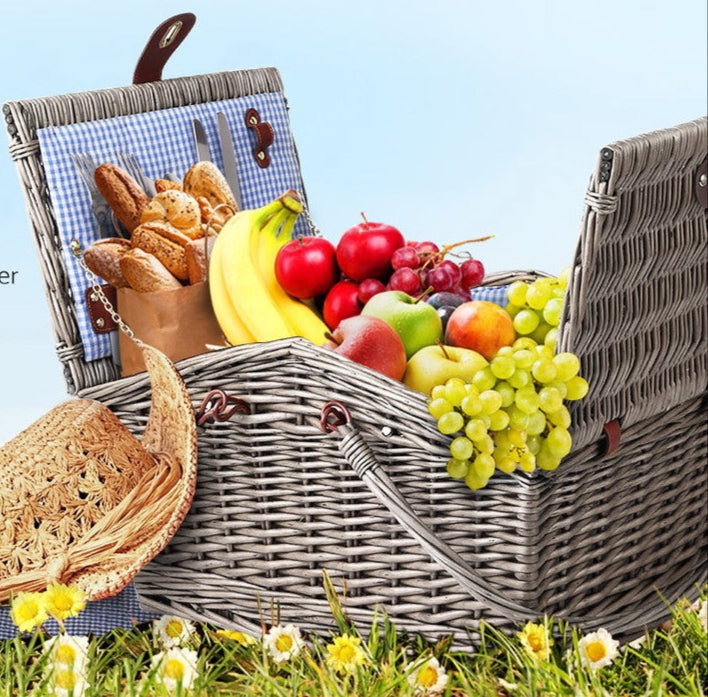 Alfresco 4 Person Picnic Basket Set Baskets Insulated Blanket Bag