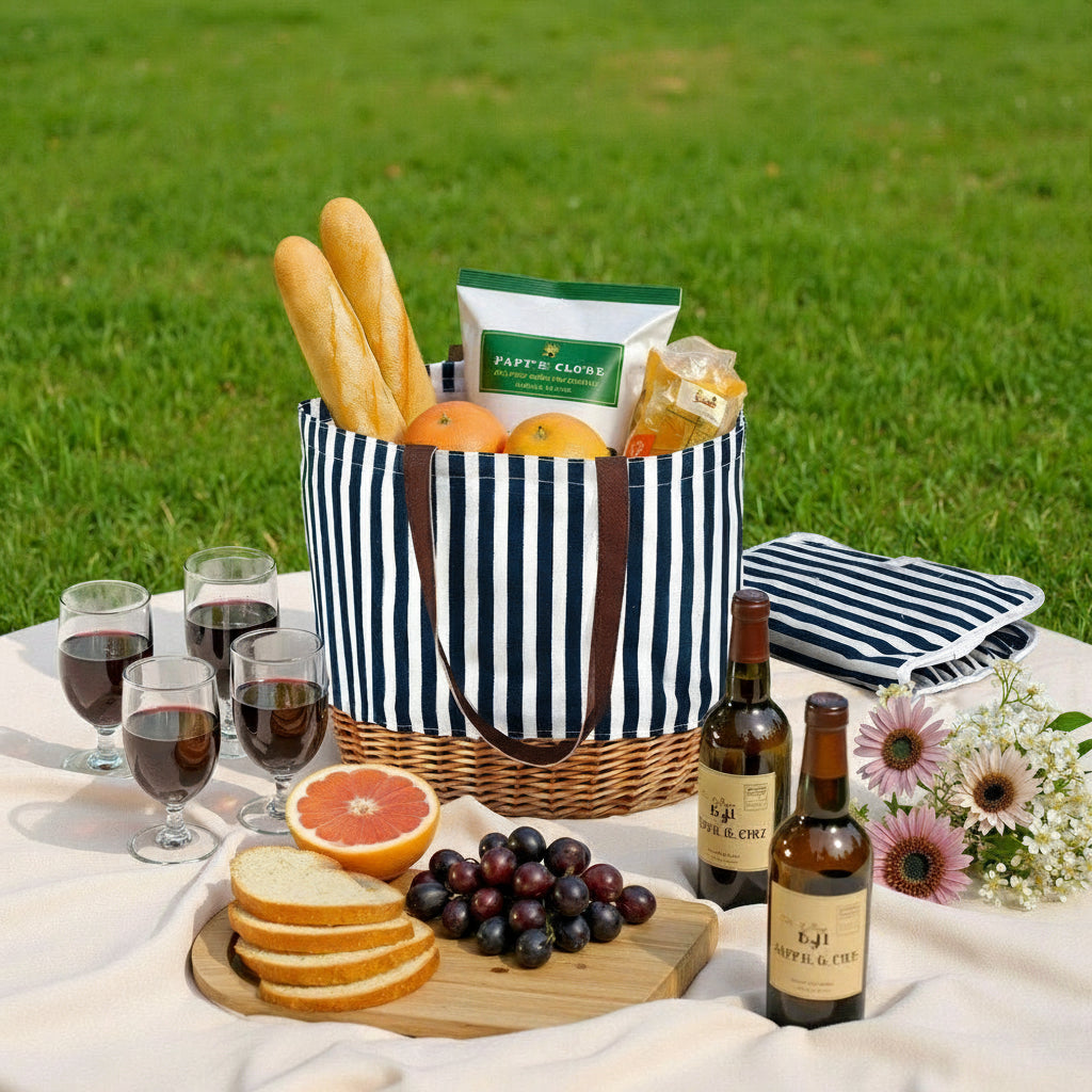 Alfresco 4 Person Picnic Basket Bag Set Wooden Blanket Cooler Outdoor Insulated