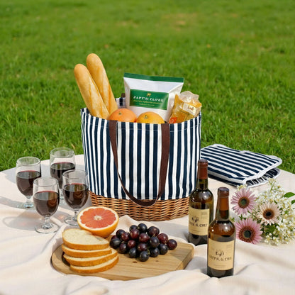 Alfresco 4 Person Picnic Basket Bag Set Wooden Blanket Cooler Outdoor Insulated