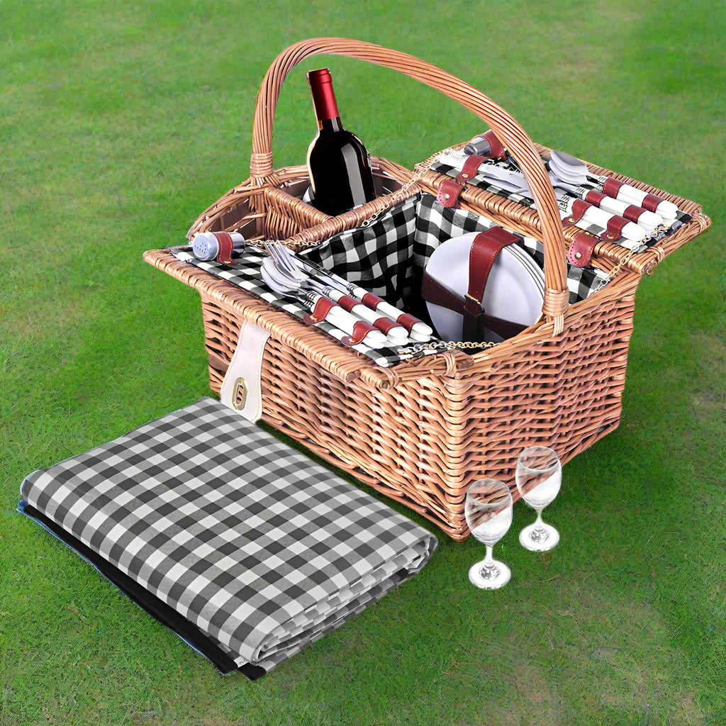 Alfresco 4 Person Picnic Basket Set Insulated Outdoor Blanket Bag