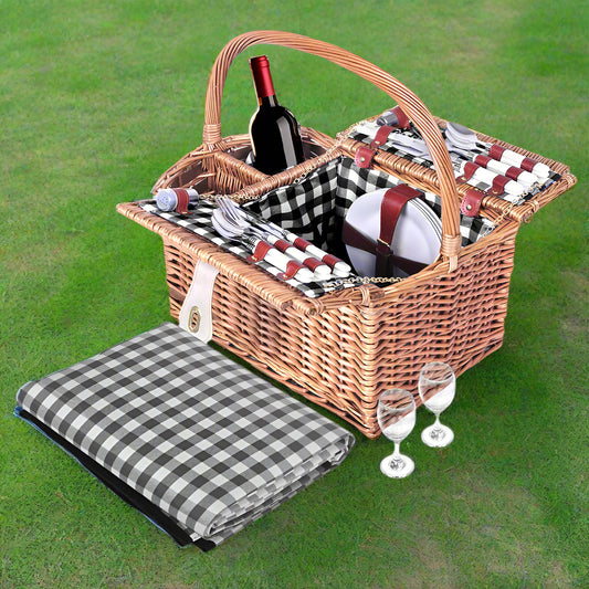 Alfresco 4 Person Picnic Basket Set Insulated Outdoor Blanket Bag