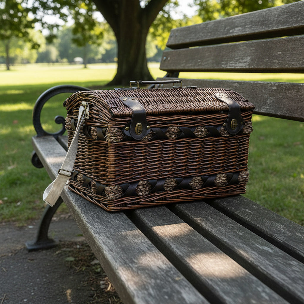 Alfresco 4 Person Picnic Basket Set Wooden Blanket Cooler Bag Outdoor Insulated