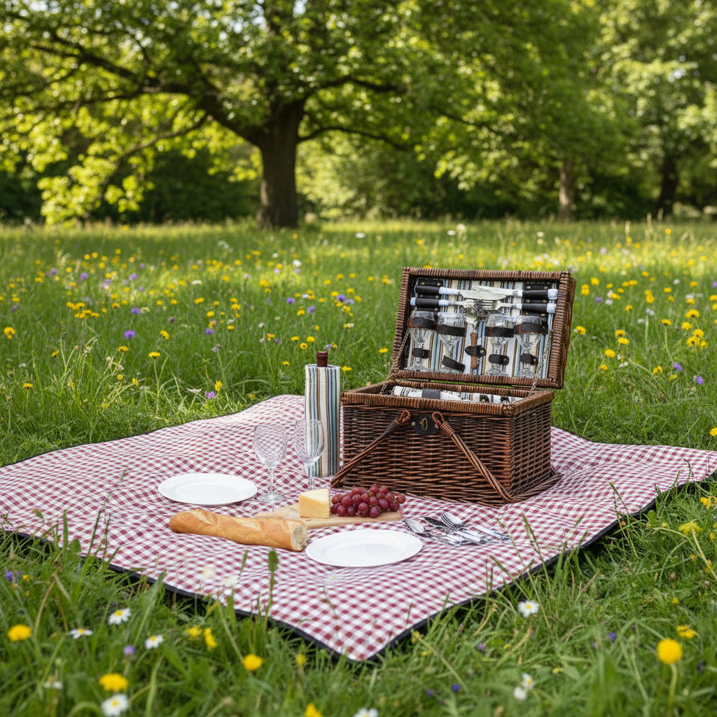 Alfresco 4 Person Picnic Basket Set Deluxe Folding Outdoor Insulated Liquor bag