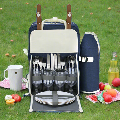 Alfresco 4 Person Picnic Basket Set Backpack Bag Insulated Blue