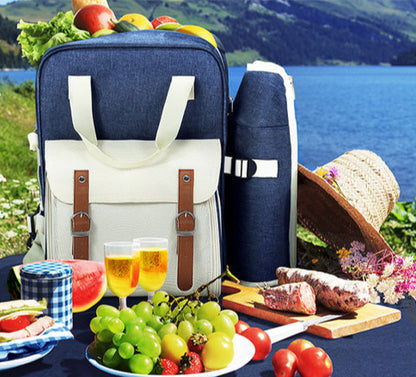 Alfresco 4 Person Picnic Basket Set Backpack Bag Insulated Blue