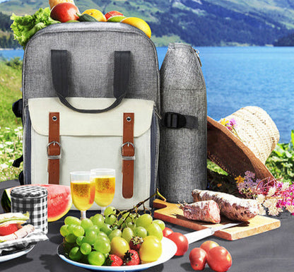 Alfresco 4 Person Picnic Basket Set Backpack Bag Insulated Grey