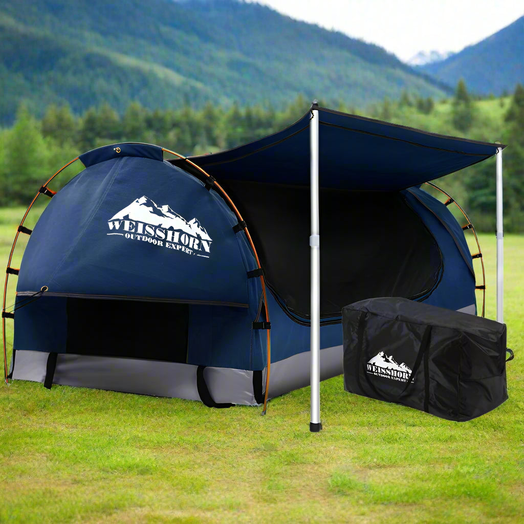 Weisshorn Double Swag Camping Swags Canvas Free Standing Dome Tent Dark Blue