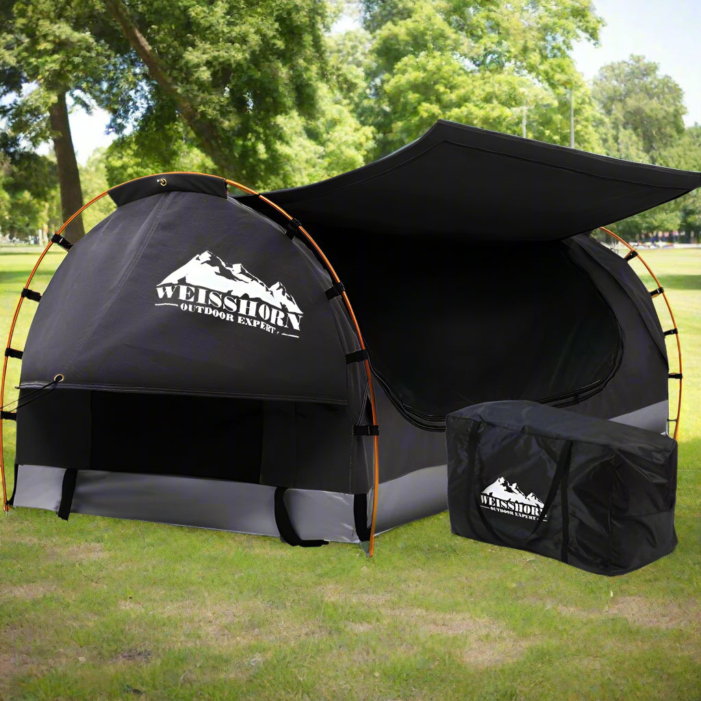 Weisshorn King Single Swag Camping Swags Canvas Free Standing Dome Tent Grey