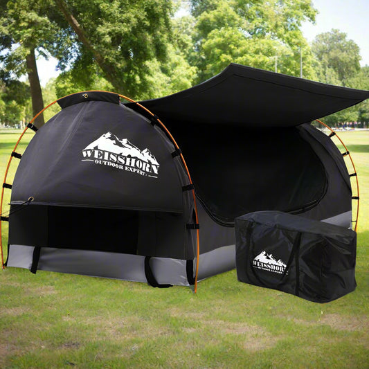 Weisshorn King Single Swag Camping Swags Canvas Free Standing Dome Tent Grey