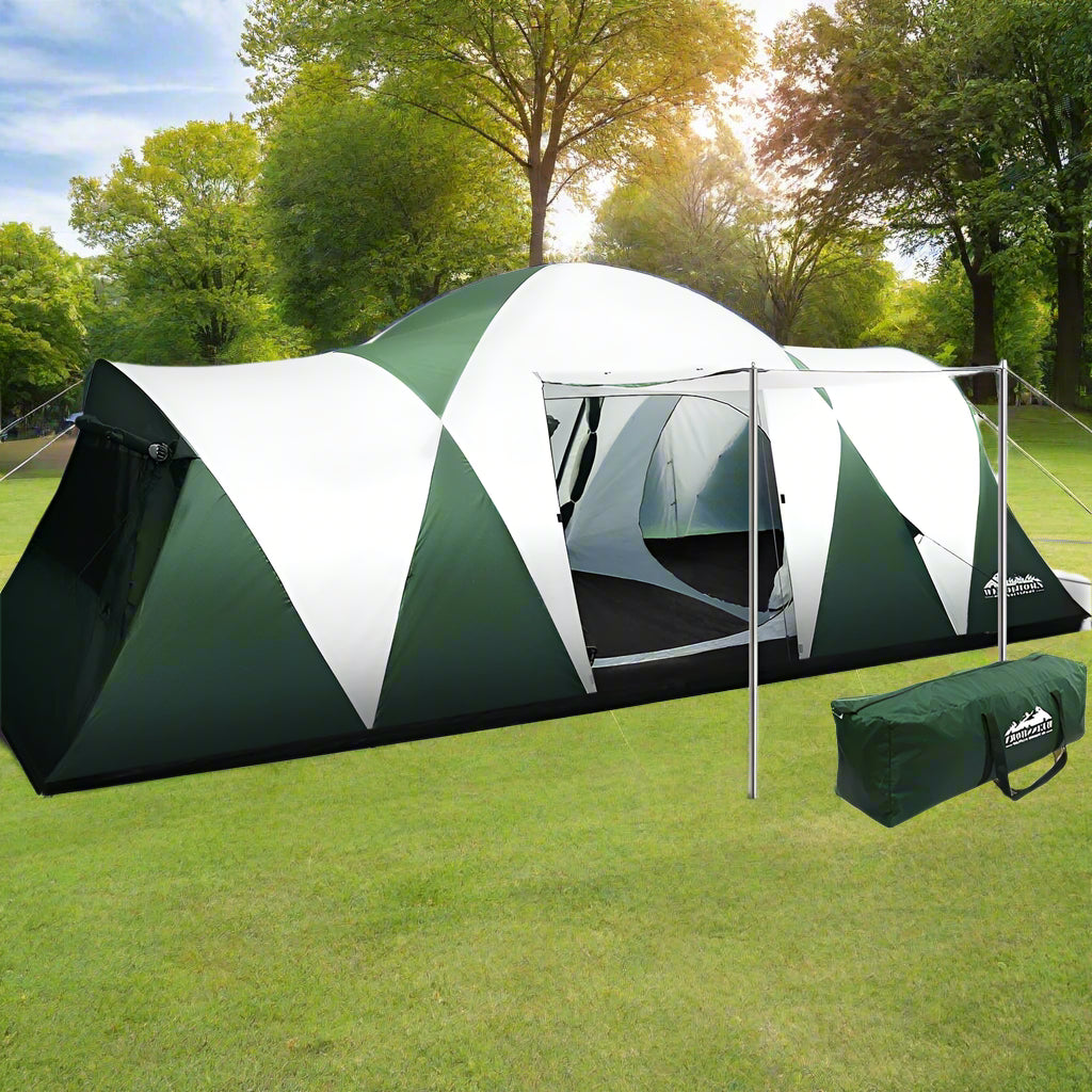 Weisshorn Family Camping Tent 12 Person Hiking Beach Tents (3 Rooms) Green