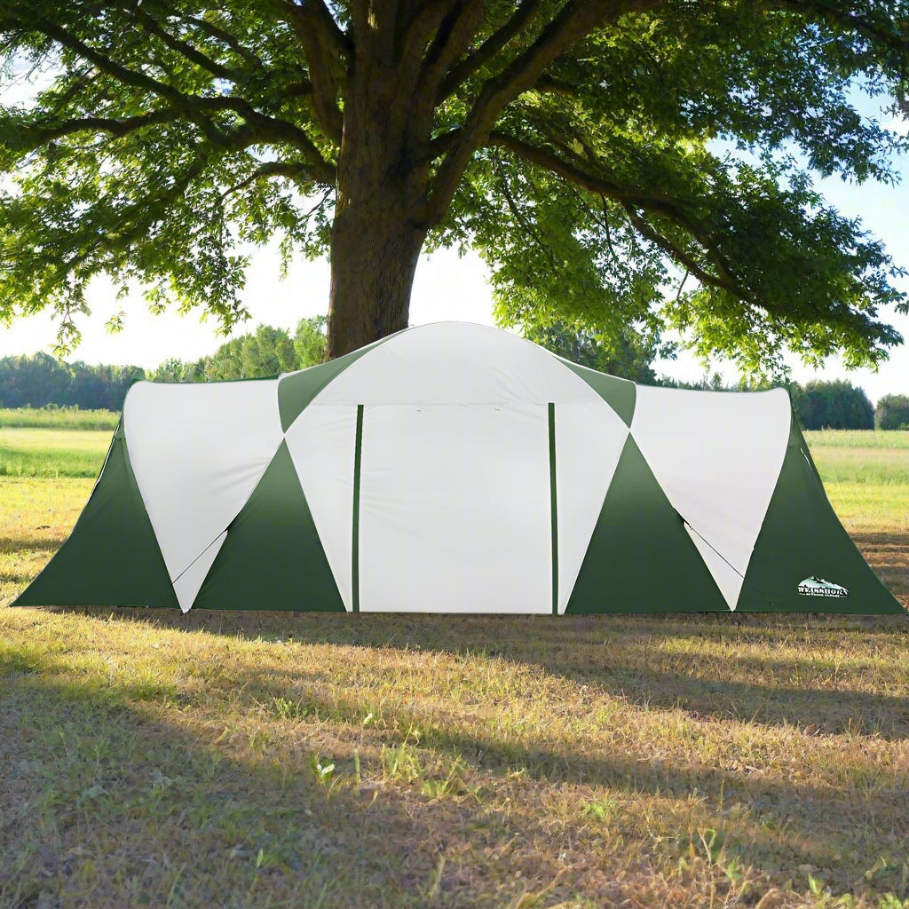 Weisshorn Family Camping Tent 12 Person Hiking Beach Tents (3 Rooms) Green