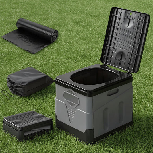 Portable Car Toilet with Integrated Waste Bin - Durable PP Material, Ideal for RVs, Outdoor Camping & Emergency Situations - Sleek Design with Ventilation Slits RV Toilets