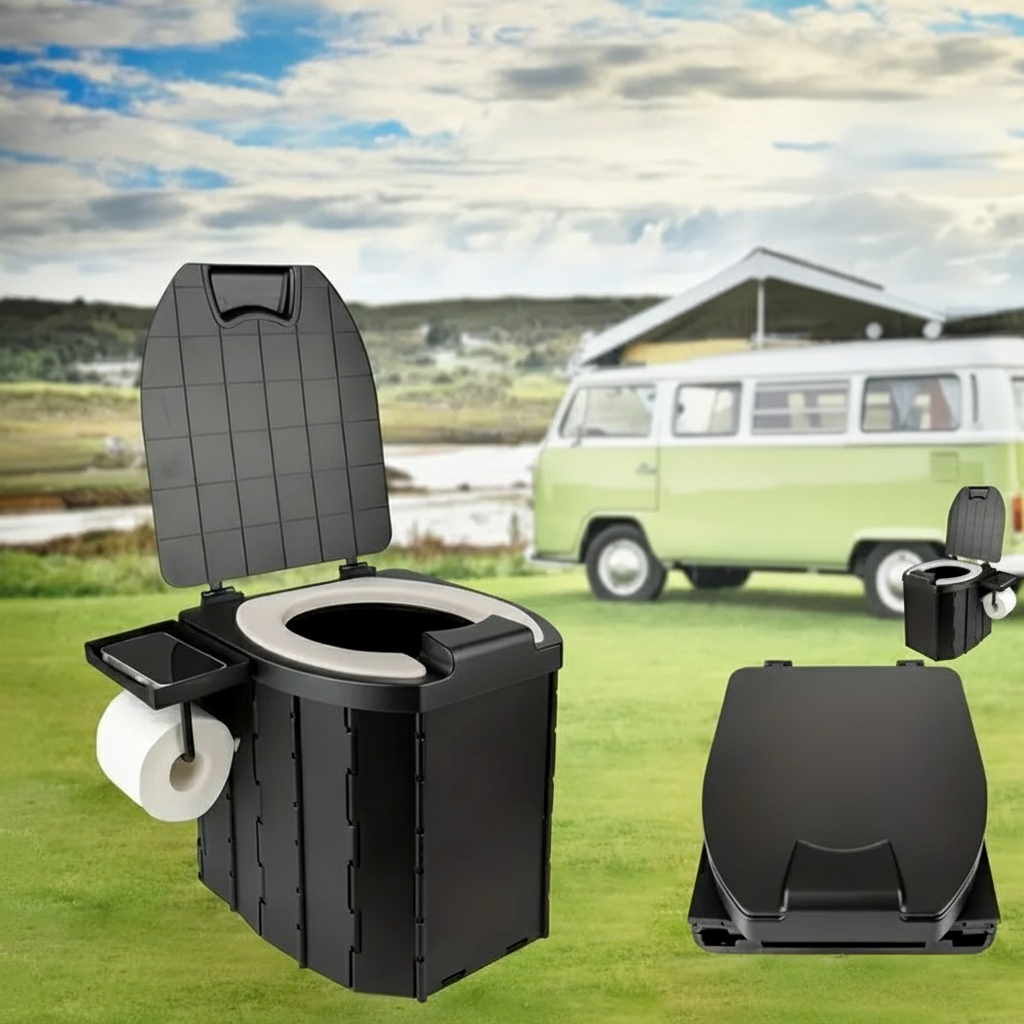 Portable folding toilets with PU seat cushions and portable toilets with covers, suitable for RVS, cars, camping and hiking