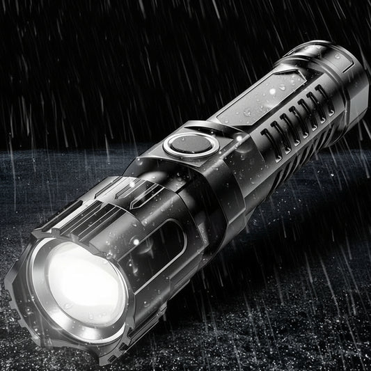 1 USB rechargeable flashlight, ultra-bright LED handheld outdoor emergency light, with telescopic zoom, wide beam, 1800mAh lithium battery, 150 lumens, suitable for camping, hiking, exploration and daily use, camping flashlight