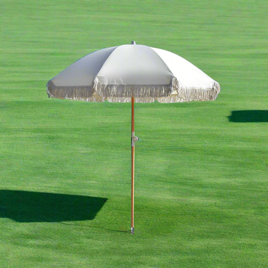 Havana Outdoors Beach Umbrella Portable 2 Metre Fringed Garden Sun Shade Shelter - Natural