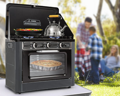 THERMOMATE 2 Burner Gas Portable Camping Oven Stove Combo, Grey
