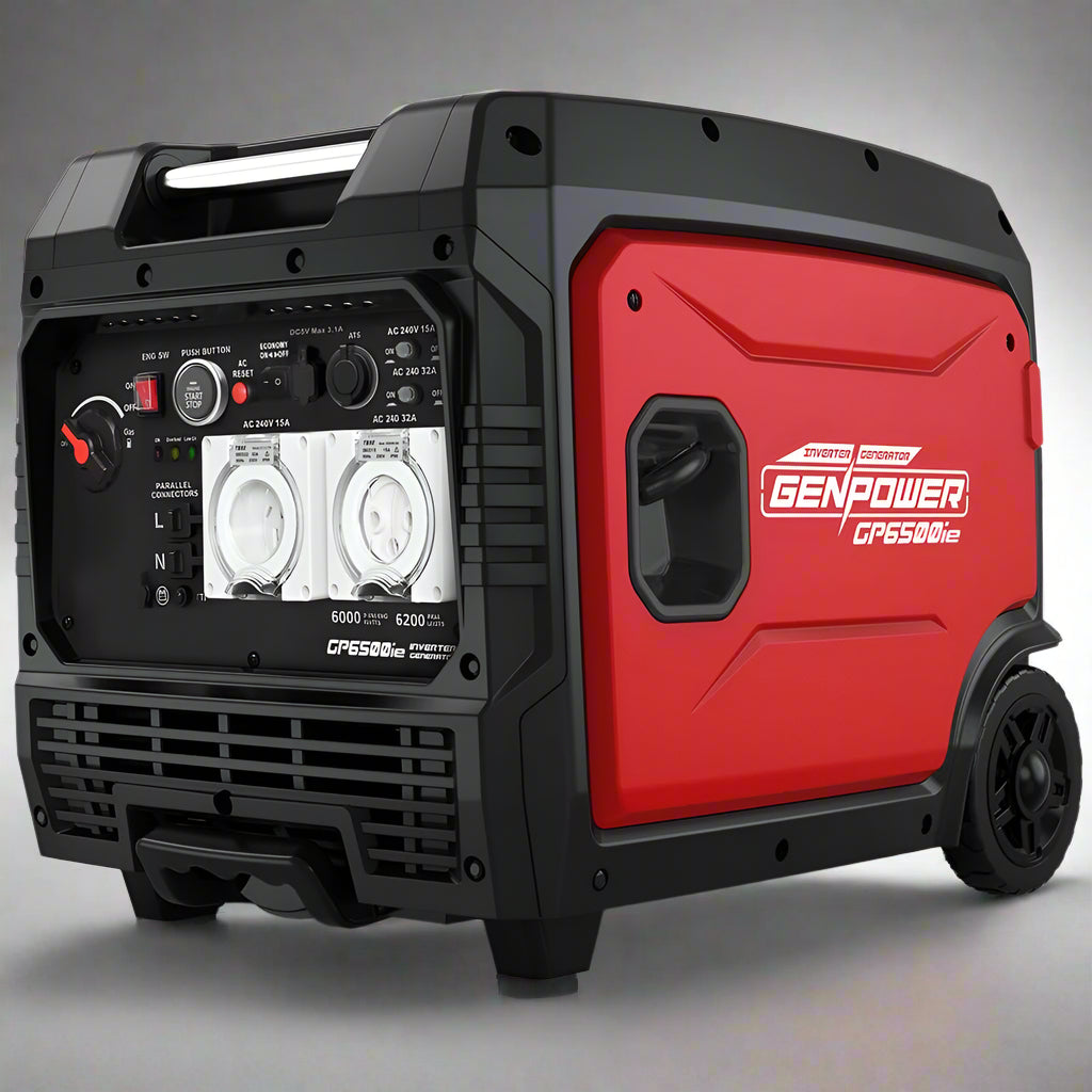GENPOWER 6.2kW Peak 6.0kW Inverter Generator, Push Button & Remote Start, 15L Tank, Portable w/ Wheels, Camping, Backup