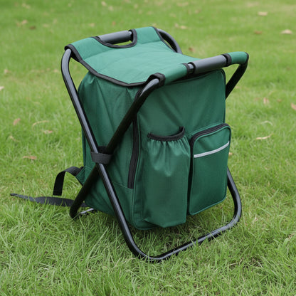 Portable Folding Backpack Chair Camping Stool Cooler Bag Rucksack Beach Fishing 150kg load Green