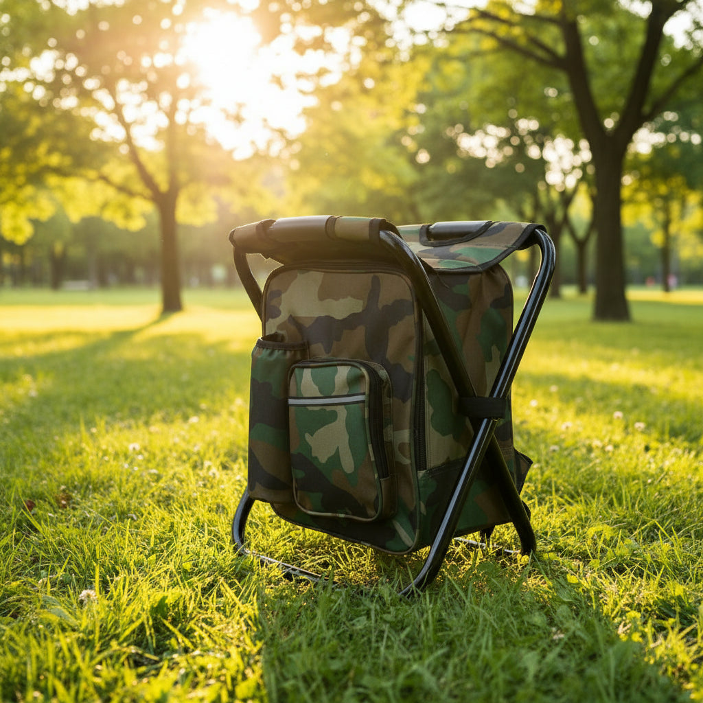 Portable Folding Backpack Chair Camping Stool Cooler Bag Rucksack Beach Fishing 150kg load Green