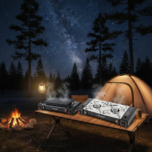 2 Burner Butane Countertop Stove, Portable Adjustable Burners with Carry Case, Portable Camping Stove with Baking Tray