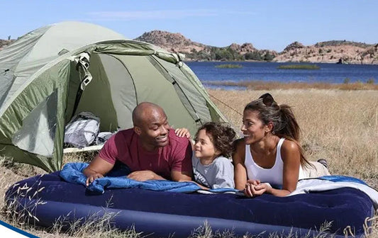 King Size Inflatable Airbed Easy Inflate Flocked Air Mattress Camping Guest Bed