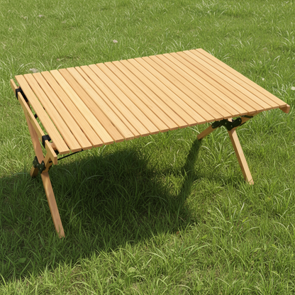 Folding Camping Table Bamboo Roll Up Portable Outdoor Picnic BBQ Desk Beach
