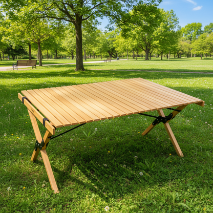 Folding Camping Table Bamboo Roll Up Portable Outdoor Picnic BBQ Desk Beach
