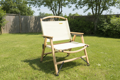 Bamboo Canvas Foldable Outdoor Camping Chair Wooden Travel Picnic Park - Khaki/Beige