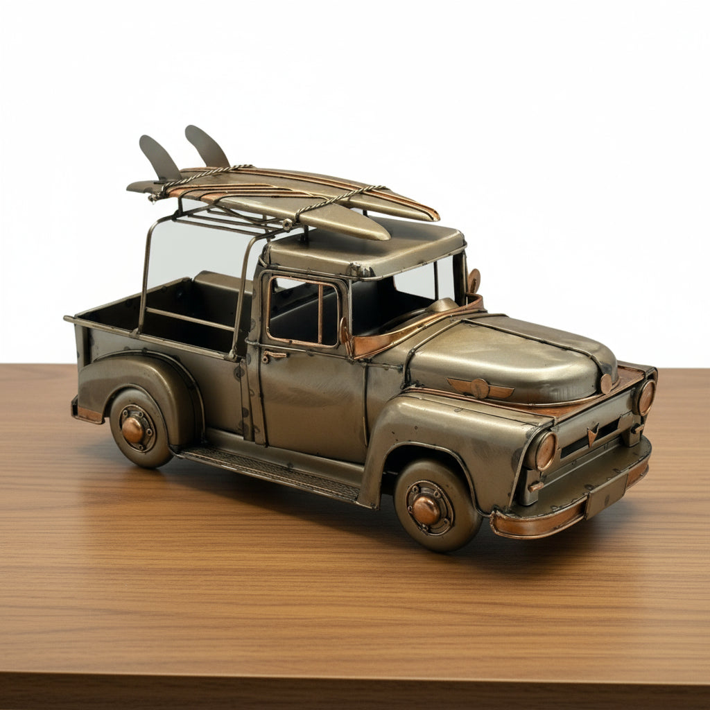Antique Style Metal Ute w Surfboards 17cm