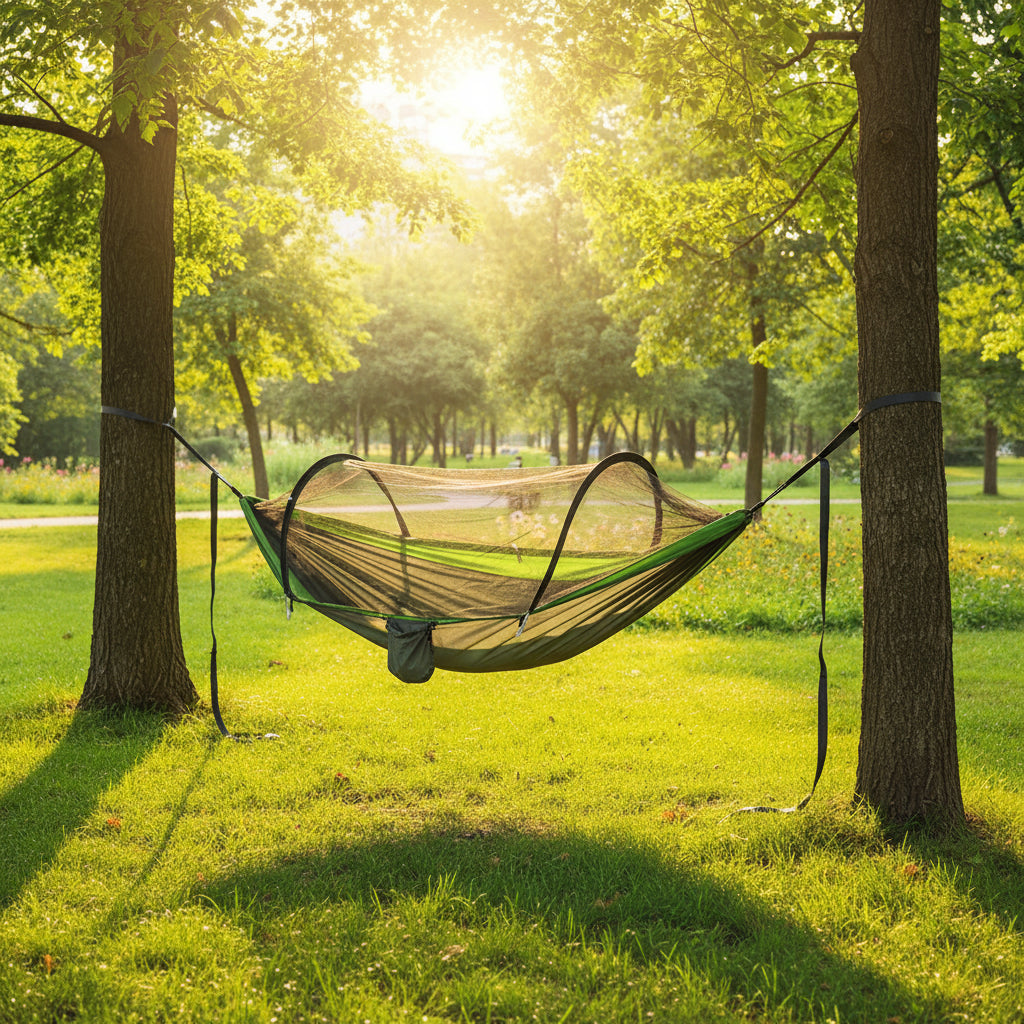 Outdoor Camping Hammock with Mosquito Net - 240x100cm Lightweight Portable Hammock Single  