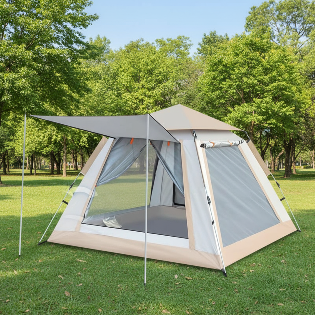 Camping Tent with Awning | Waterproof Family Tent with Carry Bag and Accessories 210*210*135cm Cloudy Gray