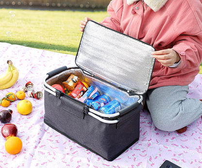 Insulated Picnic Basket with Aluminum Frame - Portable Collapsible Cooler Bag 18L 40*20*23cm(Green Leaf)