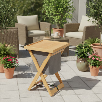 Foldable Wooden Laundry Hamper with Removable Tray and Storage Bag - Natural Wood Finish - Wood Colour