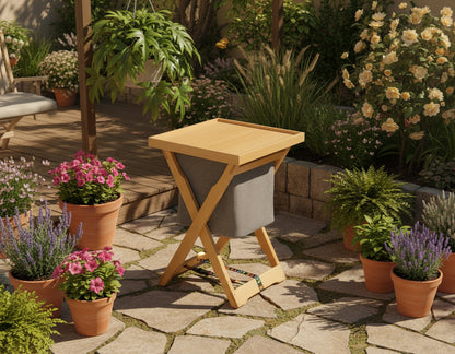 Foldable Wooden Laundry Hamper with Removable Tray and Storage Bag - Natural Wood Finish - Wood Colour