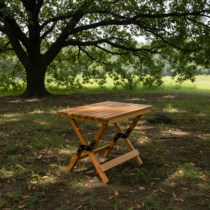 Dual-Purpose Wooden Folding Stool – Natural Wood Finish, 150kg Load Capacity - log color 40*34*36cm