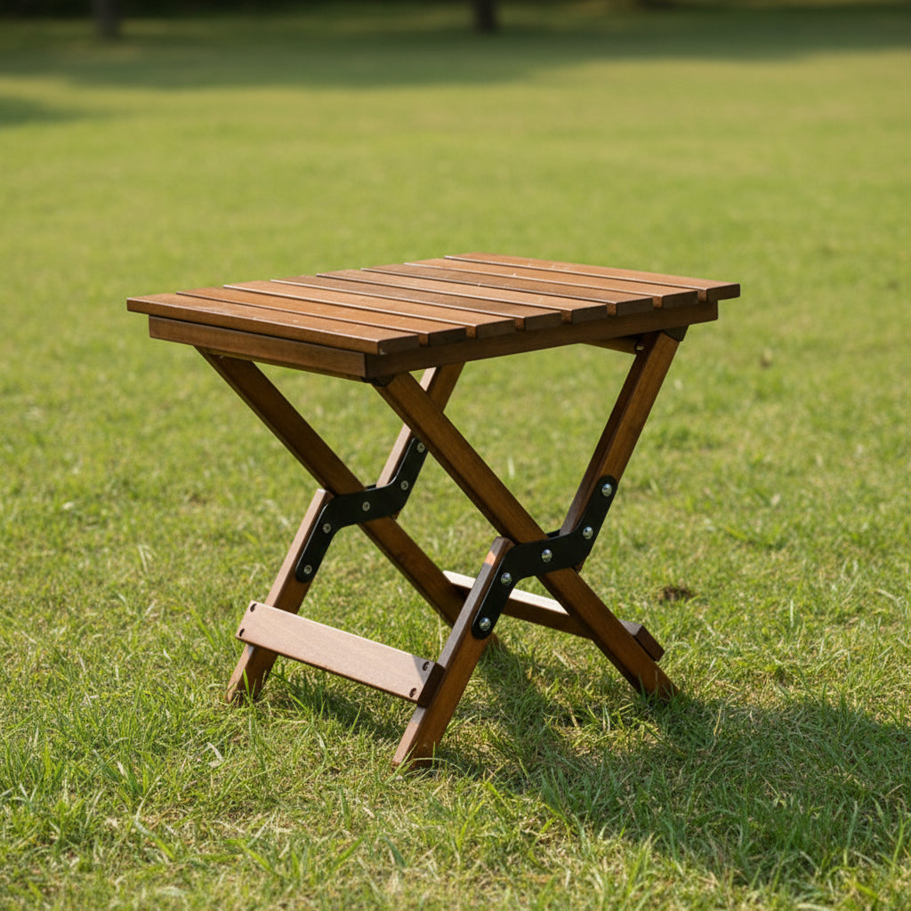 Dual-Purpose Wooden Folding Stool - Walnut Finish, 150kg Weight Capacity 40x33.5x35.5cm