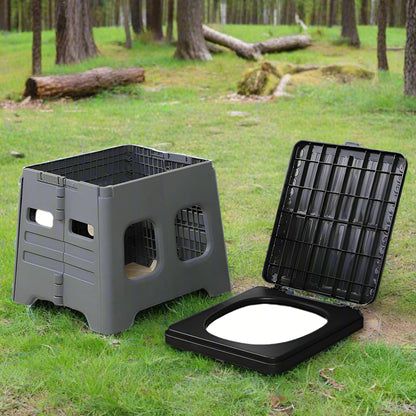Grey Portable Folding Outdoor Toilet with Lid - Heavy Duty 150kg Capacity